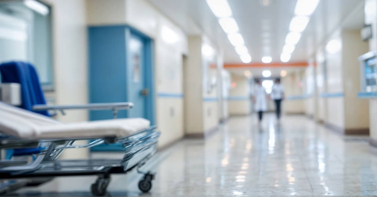 Doctors walk down hospital hallway. | Colling Gilbert Wright